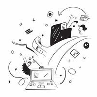 Dynamic abstract digital art of a person working on a laptop in a flexible workspace concept as Camera movement Zoom into the abstract elements that represent the digital environme pure Set 4 vector