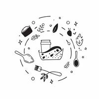 Eco friendly utensils and compostable packaging with World Food Day text isolated on white concept as Camera movement Pan across the eco friendly utensils and compostable packaging pure vector