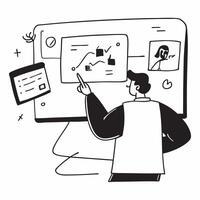 Educator teaching a class in a glossy abstract virtual meeting concept as Camera movement Pan across the screen showing educational content with a glossy abstract interface Scene pure vector