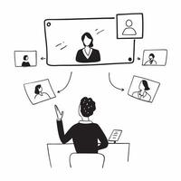 Executive leading a glossy virtual meeting in a modern office concept as Camera movement Pan across the screen highlighting the executive leading the meeting with glossy polished v pure vector