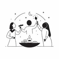 Family celebrating Diwali with a puja setup and glossy effects concept as Camera movement Pan across the sacred items and family members Scene Glossy divine background with festiv pure vector