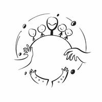 Family Diversity Circle Frame with Unity Text concept as A circular border frame featuring diverse family silhouettes around the edge with the word Unity at the center bottom This pure vector