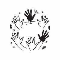 Family Diversity Handprint Frame with Support Text concept as A creative border frame featuring colorful handprints and the word Support at the bottom symbolizing family diversity pure vector