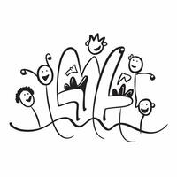 Family Heartbeat with Life Text concept as An isolated of a heartbeat line with diverse family members accompanied by the word Life in a bold energetic font This design rep pure vector