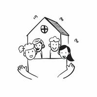 Family House with Home Text concept as An isolated of a family house with diverse family members accompanied by the word Home in a welcoming cozy font This design represent pure Set 2 vector