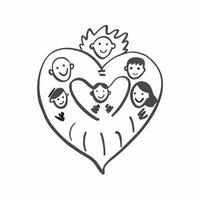 Family Heart with Compassion Text concept as Isolated of a heart symbol with diverse family members accompanied by the word Compassion in a warm inviting font This design r pure vector