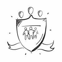 Family Shield with Protection Text concept as Isolated of a shield with diverse family members accompanied by the word Protection in a strong secure font This image symboli pure vector