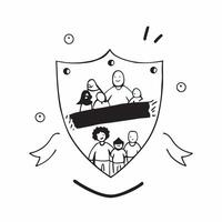 Family Shield with Security Text concept as A sleek isolated of a shield with diverse family members and the word Security in a strong modern font This design symbolizes th pure vector