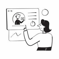 Financial analyst presenting reports in a glossy virtual meeting concept as Camera movement Zoom into the financial analyst screen displaying detailed reports with a glossy polishe pure vector