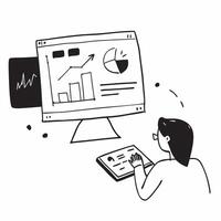 Financial analyst working on glossy financial reports in a flexible workspace concept as Camera movement Pan across the screen displaying detailed financial charts Scene A profess pure vector