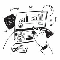 Financial analyst working on glossy financial reports in a flexible workspace concept as Camera movement Pan across the screen displaying detailed financial charts Scene A profess pure Set 2 vector