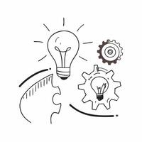 Flat Abstract of a light bulb and gears with the word Innovation concept as A design depicting a light bulb and interlocking gears with the word Innovation displayed pure vector