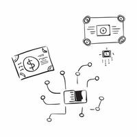 Flat AI Chip and Money Path Frame concept as A modern border frame with AI chips and money paths forming the design with the center left as copy space The design represents the ef pure vector