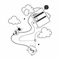 Flat AI Cloud and Dollar Path Frame concept as A sleek border frame featuring cloud technology icons connected by flowing dollar paths leaving ample copy space in the center The d pure vector