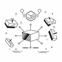 Flat AI Driven Blockchain Elements concept as Abstract elements representing blockchain technology with digital blocks and chains The design is isolated on a white backgrou pure vector