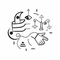 Flat AI Driven Ethical AI Elements concept as Abstract elements featuring symbols of ethics intertwined with digital AI patterns The design is isolated on a white backgroun pure vector