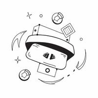 Flat AI Driven Virtual Reality Elements concept as Abstract elements featuring virtual reality goggles with digital interfaces and immersive patterns The design is isolated pure vector