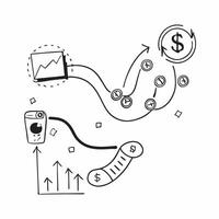 Flat AI Fintech with Dollar Path concept as A showing fintech icons linked with a flowing dollar path representing the impact of AI on streamlining financial technology and pure vector