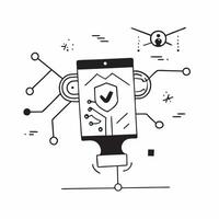 Flat AI in Cybersecurity concept as A glowing abstract digital art banner highlighting AIs role in cybersecurity The scene features intricate patterns and vibrant light symbolizin pure vector