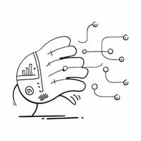 Flat AI Powered Brainwave concept as A clean abstract of glowing brainwave lines intertwined with digital circuitry The design is isolated on a white background symb pure vector