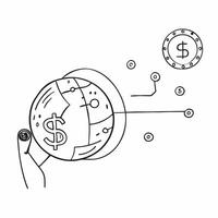 Flat AI Powered Globe with Dollar Icon concept as A of a globe with AI circuitry surrounding a dollar icon representing the global influence of AI on economic cost managemen pure vector