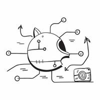 Flat AI Powered Piggy Bank with Circuit Lines concept as A featuring a piggy bank surrounded by AI circuit lines symbolizing the role of AI in optimizing savings and cost ma pure vector