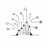 Flat AI Powered Smart City concept as A minimalistic abstract featuring smart city elements with digital connections and network patterns The design is isolated on a pure vector