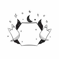 Flat Black Cat and Moon Border with Mystic Text concept as A sleek border frame featuring black cats and crescent moons around the edges with the word Mystic in an elegant mysterio pure vector
