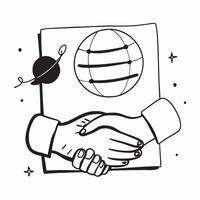 Flat Border frame with handshake and globe for Partnership and copy space concept as A border frame featuring a handshake and globe representing Partnership The design elements fr pure vector