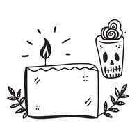 Flat Calavera and Candle Border with Copy Space concept as A border frame featuring a calavera on the left and a lit candle on the right with ample space in between for text or ima pure vector