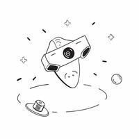 Flat Camera drone with holographic flight path indicators concept as A camera drone hovers in the air with holographic flight path indicators surrounding it The scene is captured pure vector