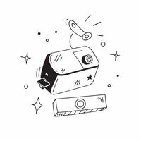 Flat Camera with holographic settings floating beside it concept as A digital camera sits on a white surface with holographic settings options floating beside it The scene is shot pure vector