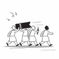 Flat Candid Procession with Ravana Effigy concept as A candid shot of a procession carrying the Ravana effigy through the streets with participants dressed in traditional attire T pure vector