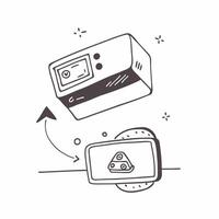 Flat Digital camera with a holographic memory card icon floating concept as A digital camera is centered in the frame with a holographic memory card icon hovering just above it Th pure vector