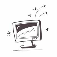 Flat Desktop Monitor with Holographic Sales Graph concept as Horizontal shot of a desktop monitor on a white background with a glowing holographic sales graph floating above the sc pure vector