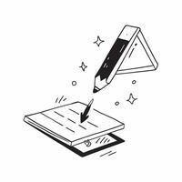 Flat Digital pen hovering above a holographic drawing pad concept as A digital pen hovers above a holographic drawing pad set on a white surface The scene is captured from a side pure vector