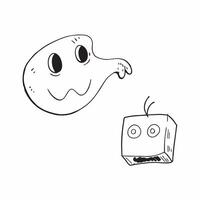 Flat Ghost and Pumpkin with Boo Text concept as An isolated featuring a ghost floating next to a carved pumpkin with the word Boo in a playful font The elements are set aga pure vector