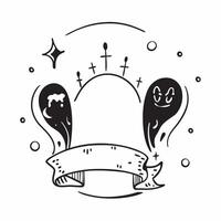 Flat Ghost and Tombstone Border with Rest in Peace Text concept as A spooky border frame featuring ghosts and tombstones around the edges with the phrase Rest in Peace in a gothic pure vector