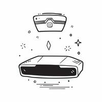 Flat Gaming Console with Holographic Controllers concept as Vertical shot of a gaming console standing upright on a white background with glowing holographic controllers floating a pure vector