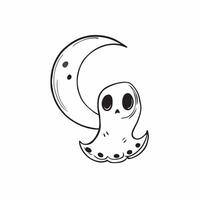 Flat Ghost and Moon with Haunt Text concept as An isolated featuring a ghost drifting beneath a crescent moon with the word Haunt in an eerie font The elements are set agai pure vector