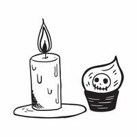 Flat Glossy Candle with Reflective Catrina concept as A close up of a glossy candle placed next to a reflective Catrina figure set against a dark glossy background symbolizing the pure vector