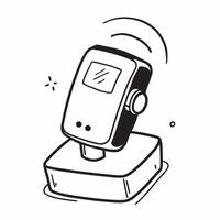 Flat Glossy holographic smartwatch on charging dock concept as A futuristic smartwatch with a holographic display resting on a glossy charging dock glowing softly with ambient ligh pure vector