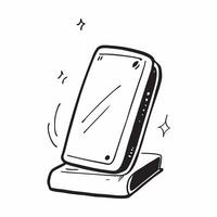 Flat Glossy holographic smartphone stand concept as A glossy holographic smartphone stand softly glowing with light reflections isolated on a clean white background in Simple flat pure vector