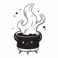 Flat Glossy Witchs Brew Background with Cauldron concept as A glossy dark background featuring a bubbling cauldron with glowing magical smoke swirling upwards ideal for Halloween t pure vector