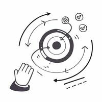 Flat Glowing abstract concentric circles representing workflow automation concept as A top down shot of glowing abstract concentric circles symbolizing workflow automation and proc pure vector