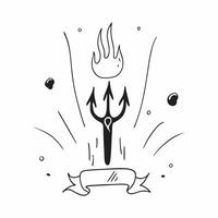Flat Glowing Abstract Trident and Flame concept as A powerful glowing abstract digital art featuring a trident surrounded by flames symbolizing divine power in the Dussehra story pure vector