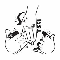 Flat Grandparents and Grandchildren Hands with Support Text concept as An abstract featuring two hands representing grandparents and grandchildren with the word Support in a pure Set 2 vector