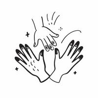 Flat Grandparents and Grandchildren Hands with Support Text concept as An abstract featuring two hands representing grandparents and grandchildren with the word Support in a pure vector