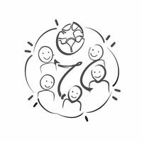 Flat Grandparents and Grandchildren Circle with Unity Text concept as An abstract of a circle formed by icons representing grandparents and grandchildren with the word Unity pure Set 2 vector