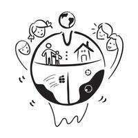 Flat Grandparents and Grandchildren Globe with Inclusion Text concept as An abstract featuring a globe with icons representing grandparents and grandchildren with the word I pure vector